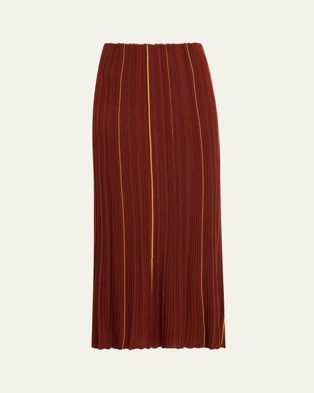 Celeano Stripe Pleated Knit Midi Skirt